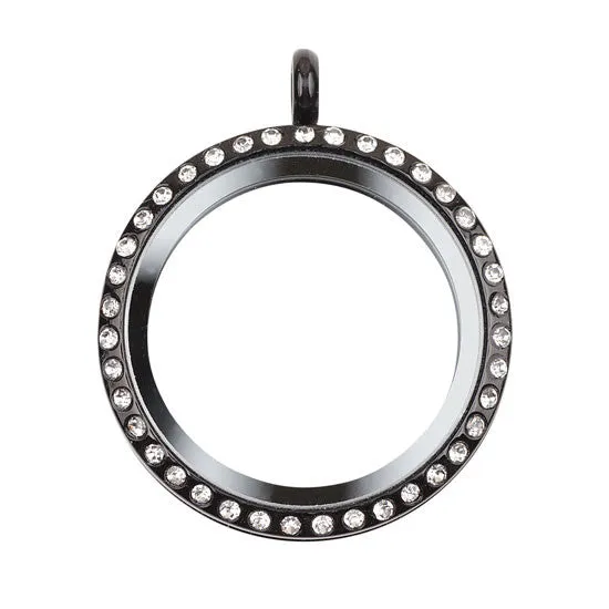 Large Black Locket With Crystals