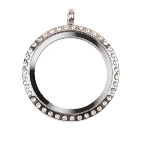 Large Silver Locket With Crystals