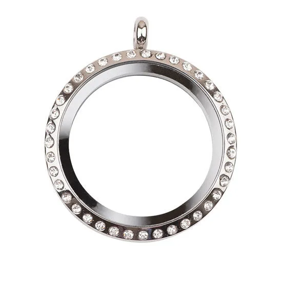 Large Silver Locket With Crystals