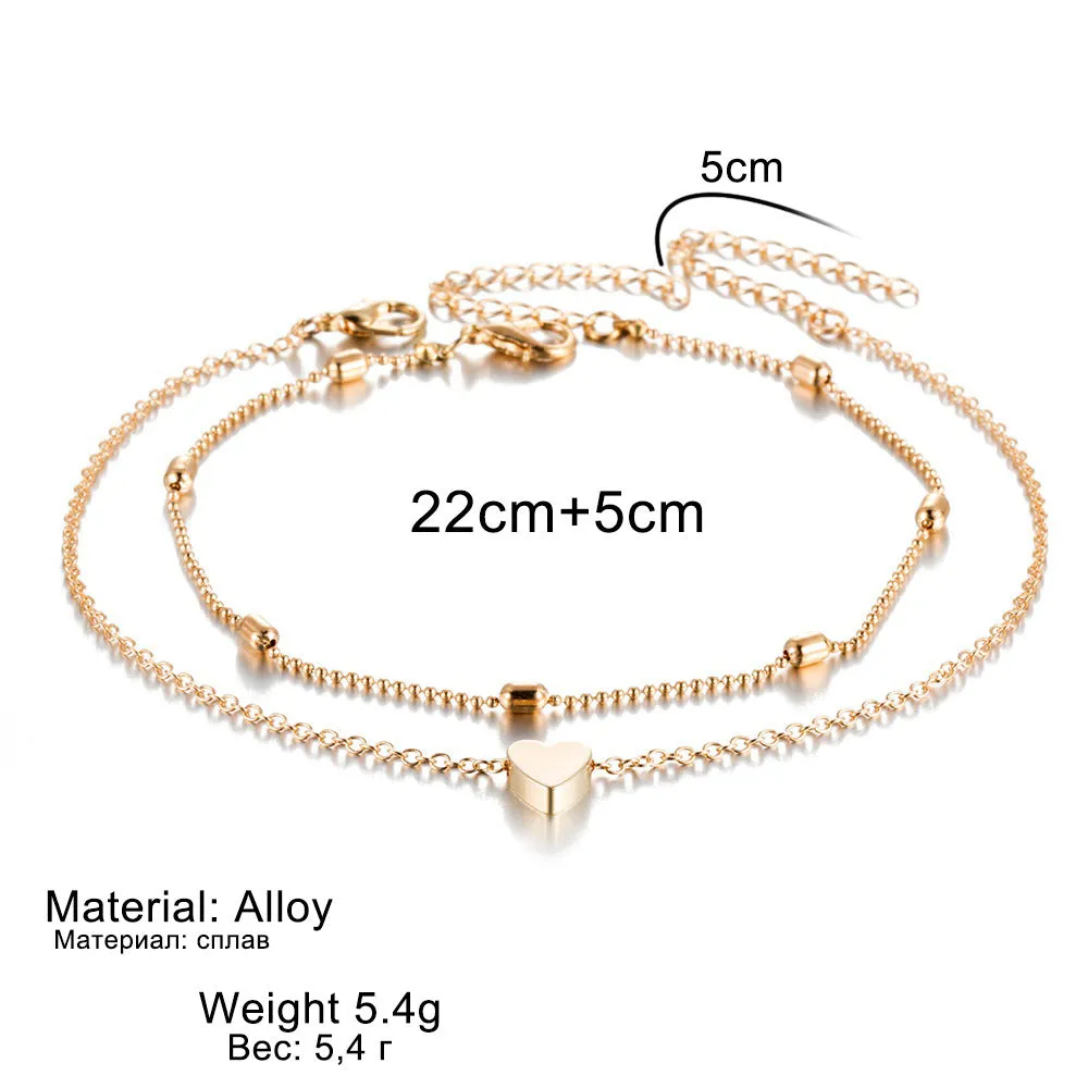 Layered Anklets Women Heart Gold Ankle Bracelet