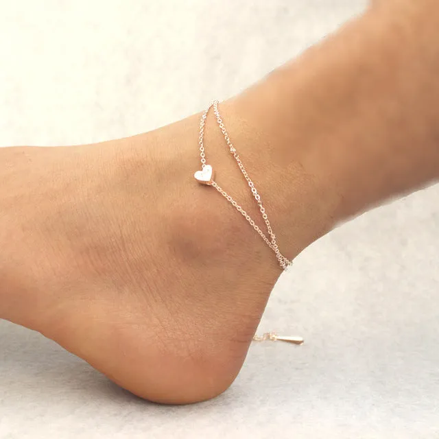 Layered Anklets Women Heart Gold Ankle Bracelet