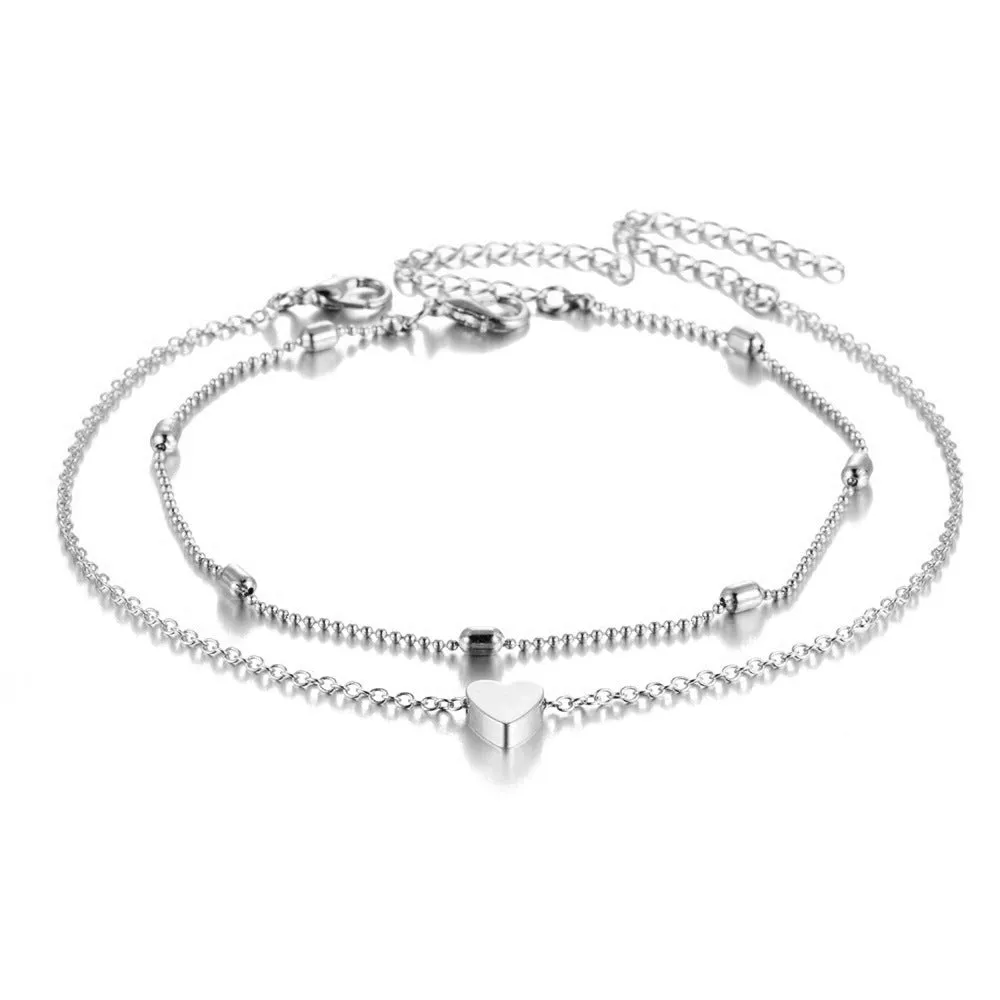 Layered Anklets Women Heart Gold Ankle Bracelet