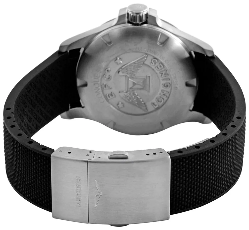 Longines Conquest V.H.P. Ceramic & Stainless Steel Silver Dial Black Rubber Strap Perpetual Calendar Date Quartz Mens Watch L3.729.4.76.9