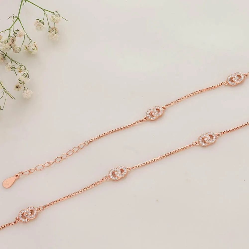 Loop Rose Gold Polish Silver Anklet For Adult