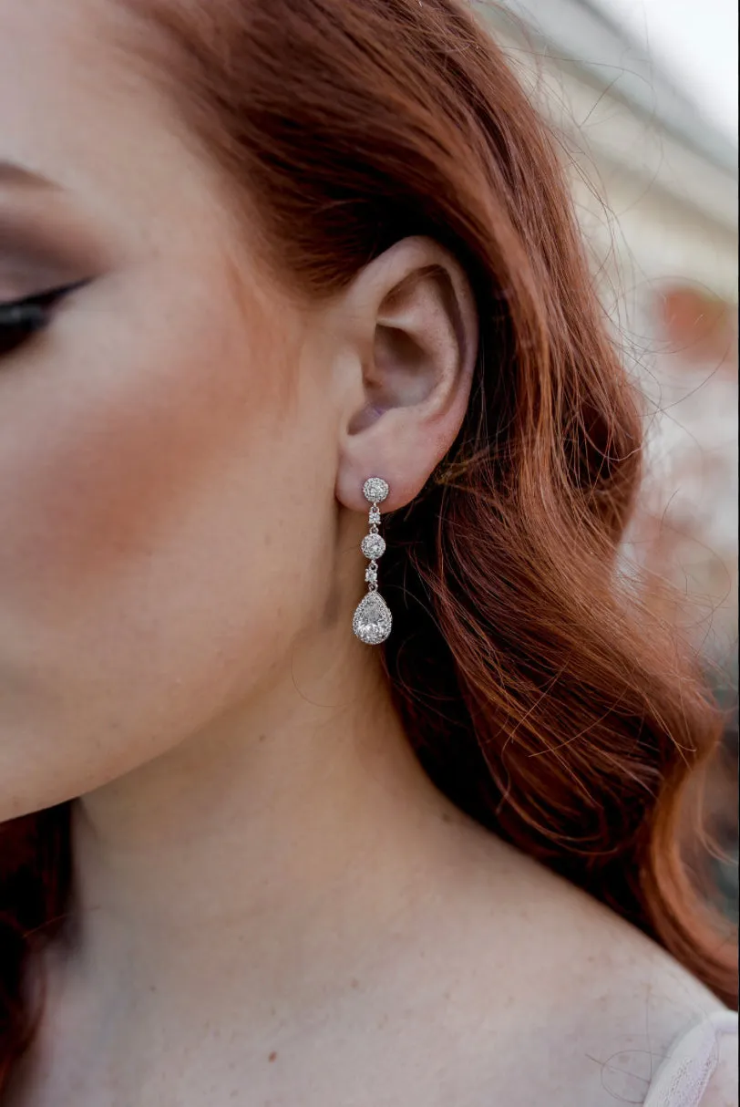 Lydia - Long Bridal Crystal Drop Earrings