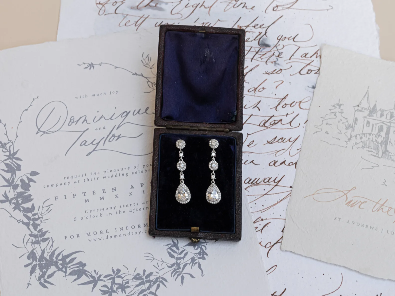Lydia - Long Bridal Crystal Drop Earrings