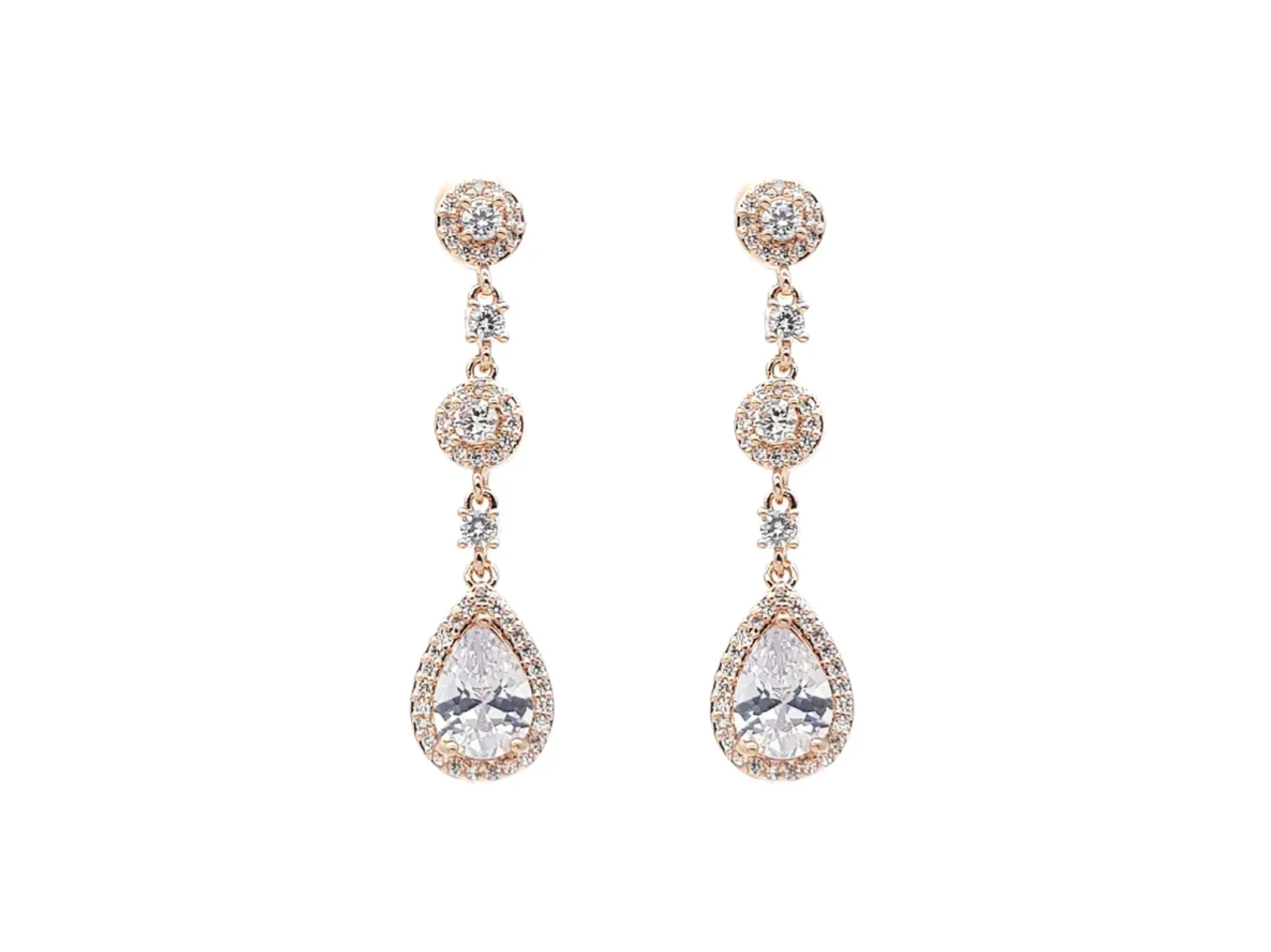 Lydia - Long Bridal Crystal Drop Earrings