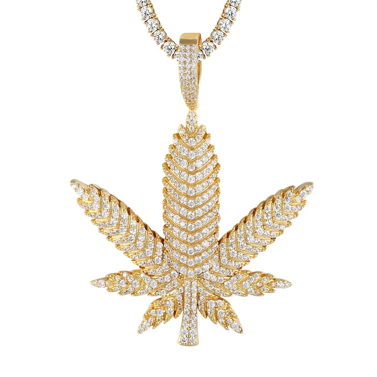Marijuana Cannabis Leaf Gold Tone 925 Silver Hip Hop Pendant