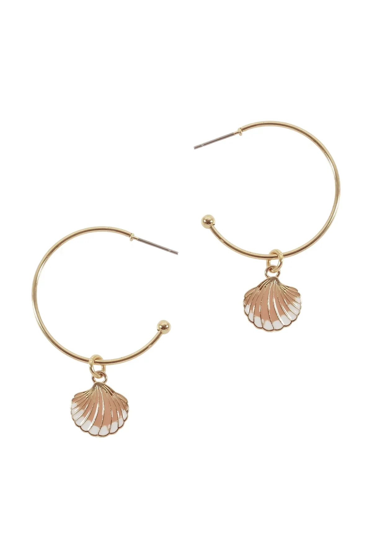 METAL EPOXY SEASHELL HOOP ROUND EARRINGS
