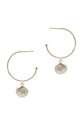METAL EPOXY SEASHELL HOOP ROUND EARRINGS