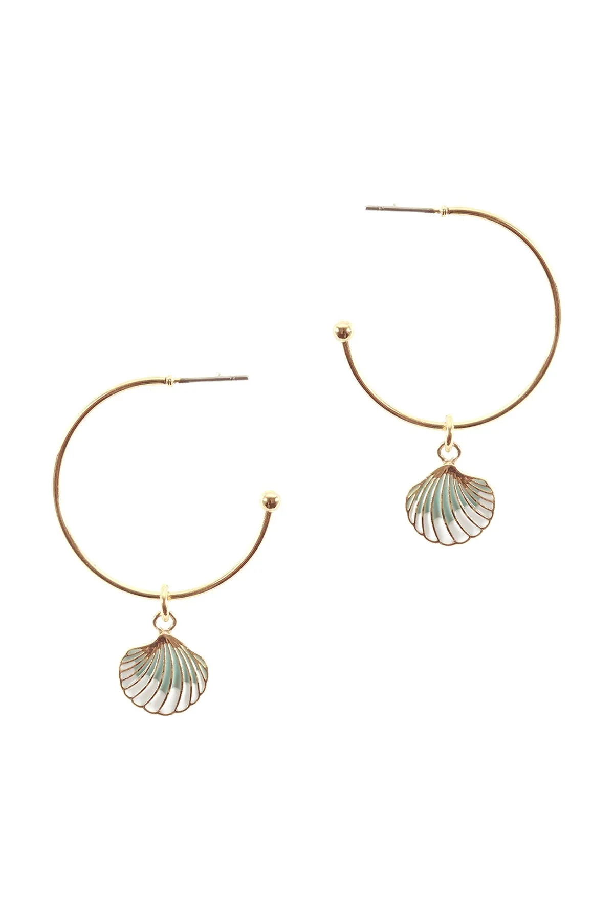 METAL EPOXY SEASHELL HOOP ROUND EARRINGS