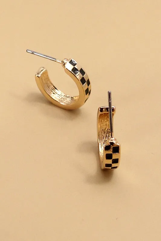 Mini Checkered Hoop Huggie Earrings