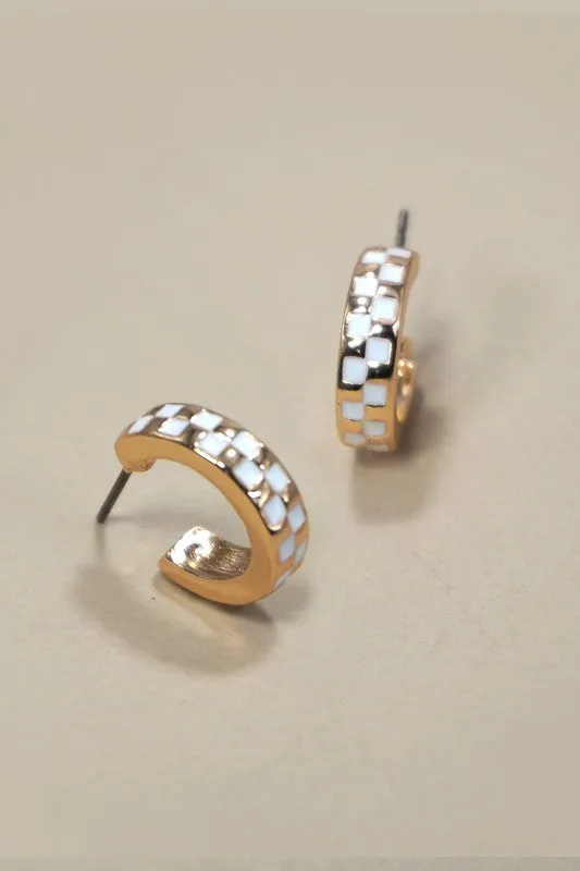 Mini Checkered Hoop Huggie Earrings