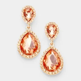 Miro Peach & Rose Gold Crystal Double Teardrop Earrings