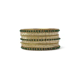 Mohini Bangle Set in Green and Antique Gold