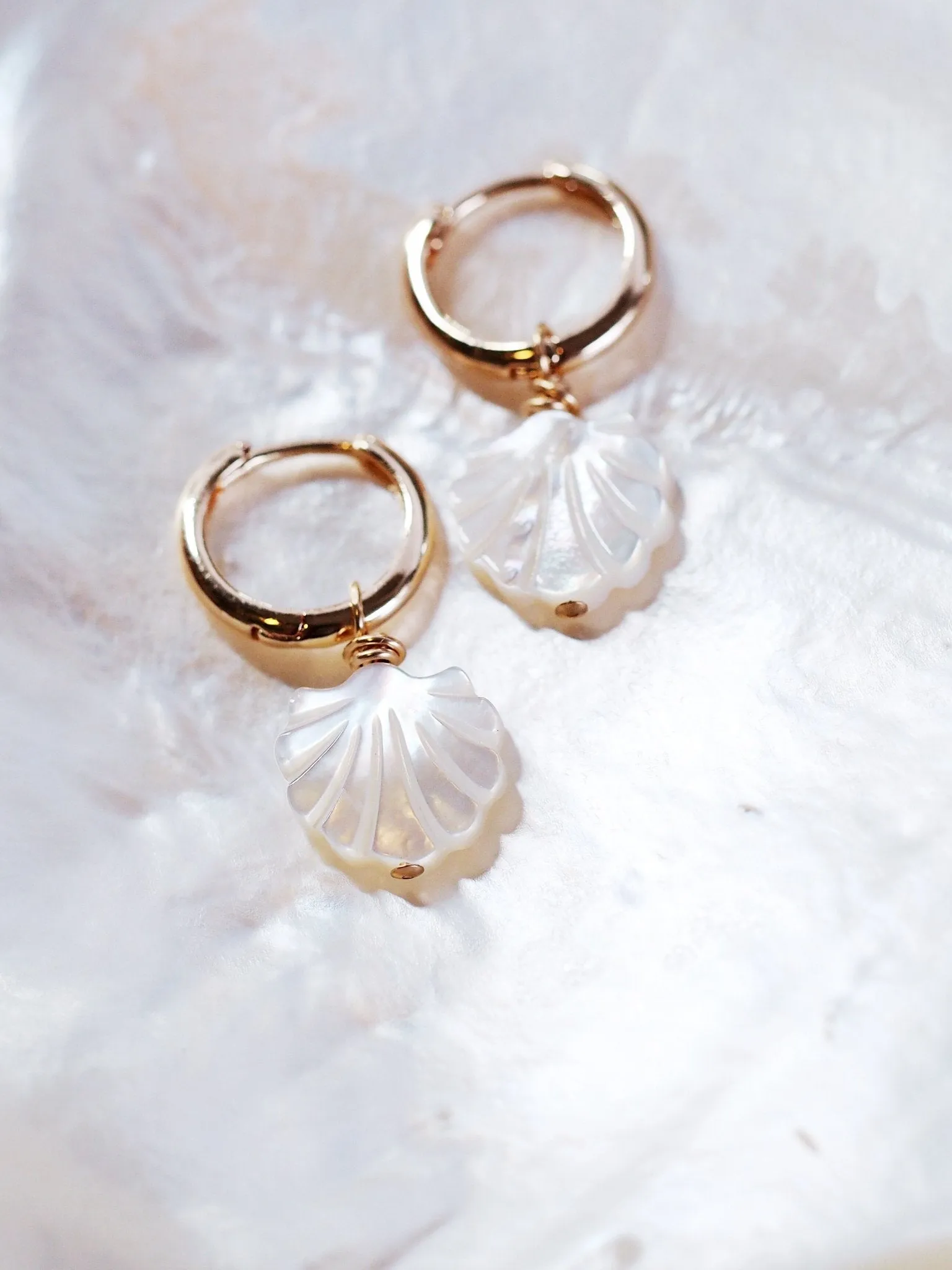 Mother of Pearl and Gold Shell Charm Huggie Hoop Earrings - Lanikai