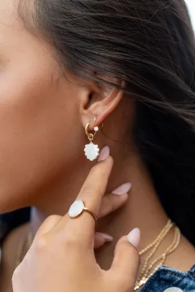 Mother of Pearl and Gold Shell Charm Huggie Hoop Earrings - Lanikai