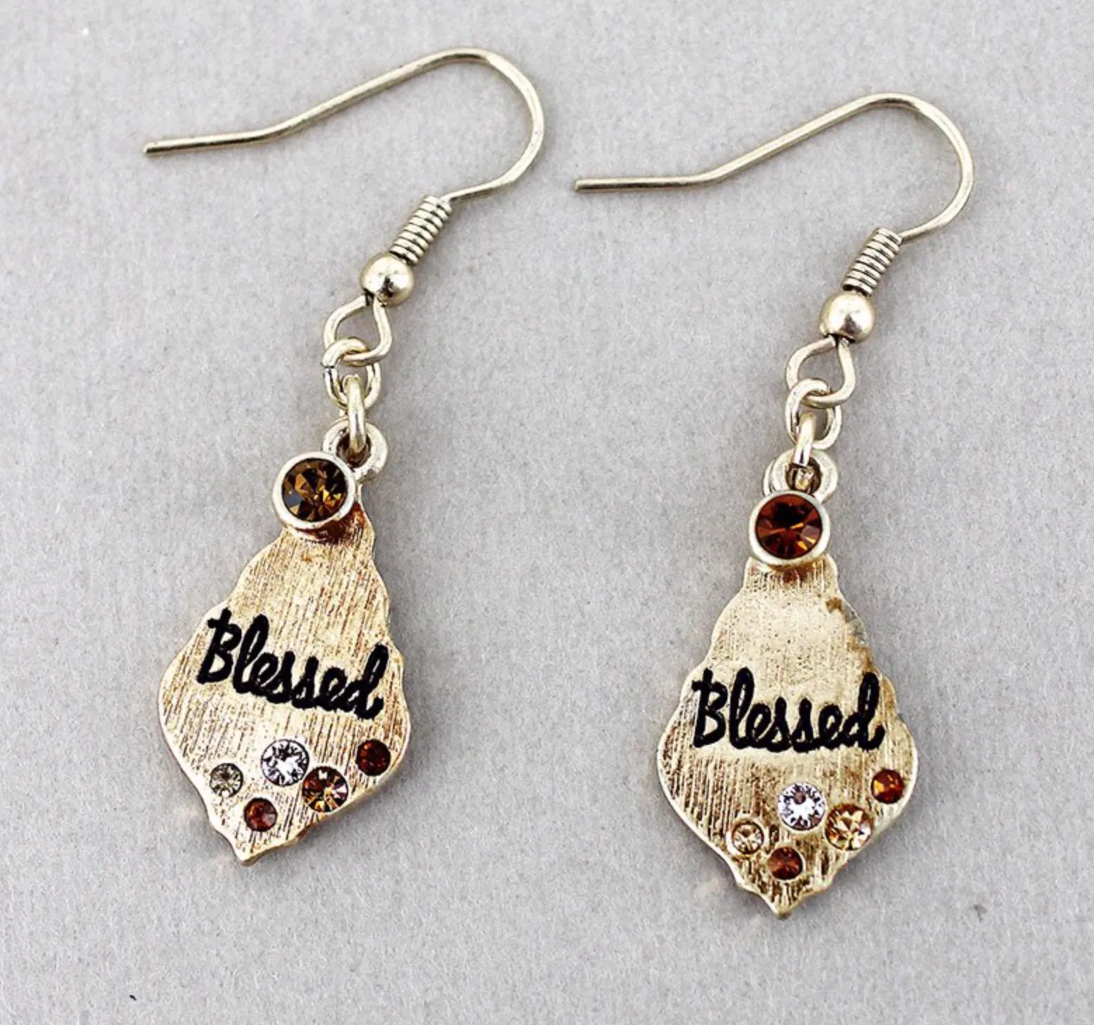 MULTI-COLOR CRYSTAL ACCENTED GOLDTONE 'BLESSED' MOROCCAN TEARDROP EARRINGS