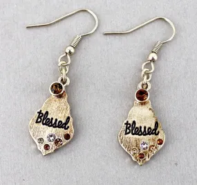 MULTI-COLOR CRYSTAL ACCENTED GOLDTONE 'BLESSED' MOROCCAN TEARDROP EARRINGS