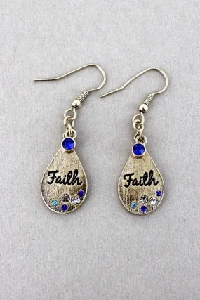 MULTI-COLOR CRYSTAL ACCENTED GOLDTONE 'FAITH' TEARDROP EARRINGS
