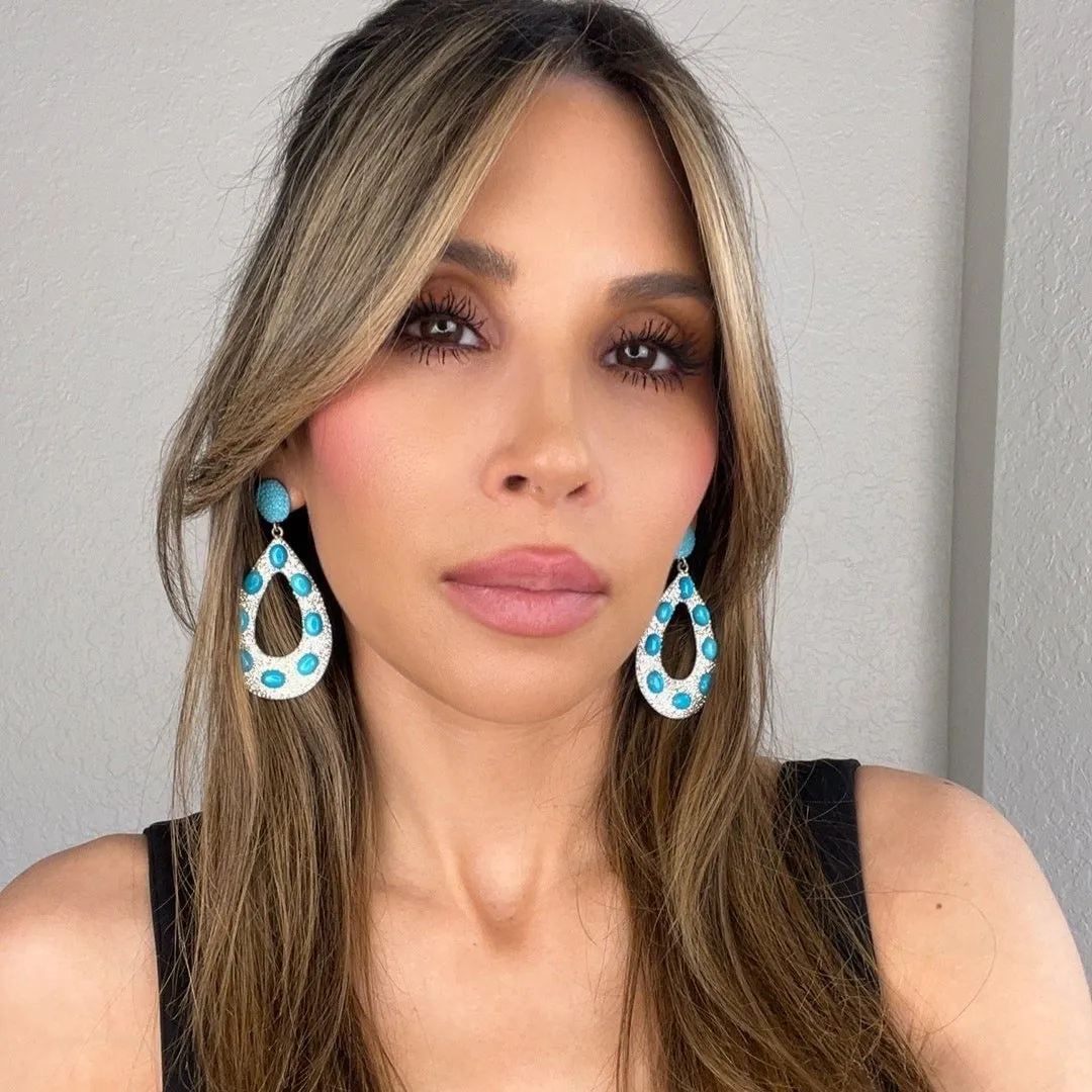 Open Teardrop Crystal & Turquoise 925 Sterling Silver Statement Earring