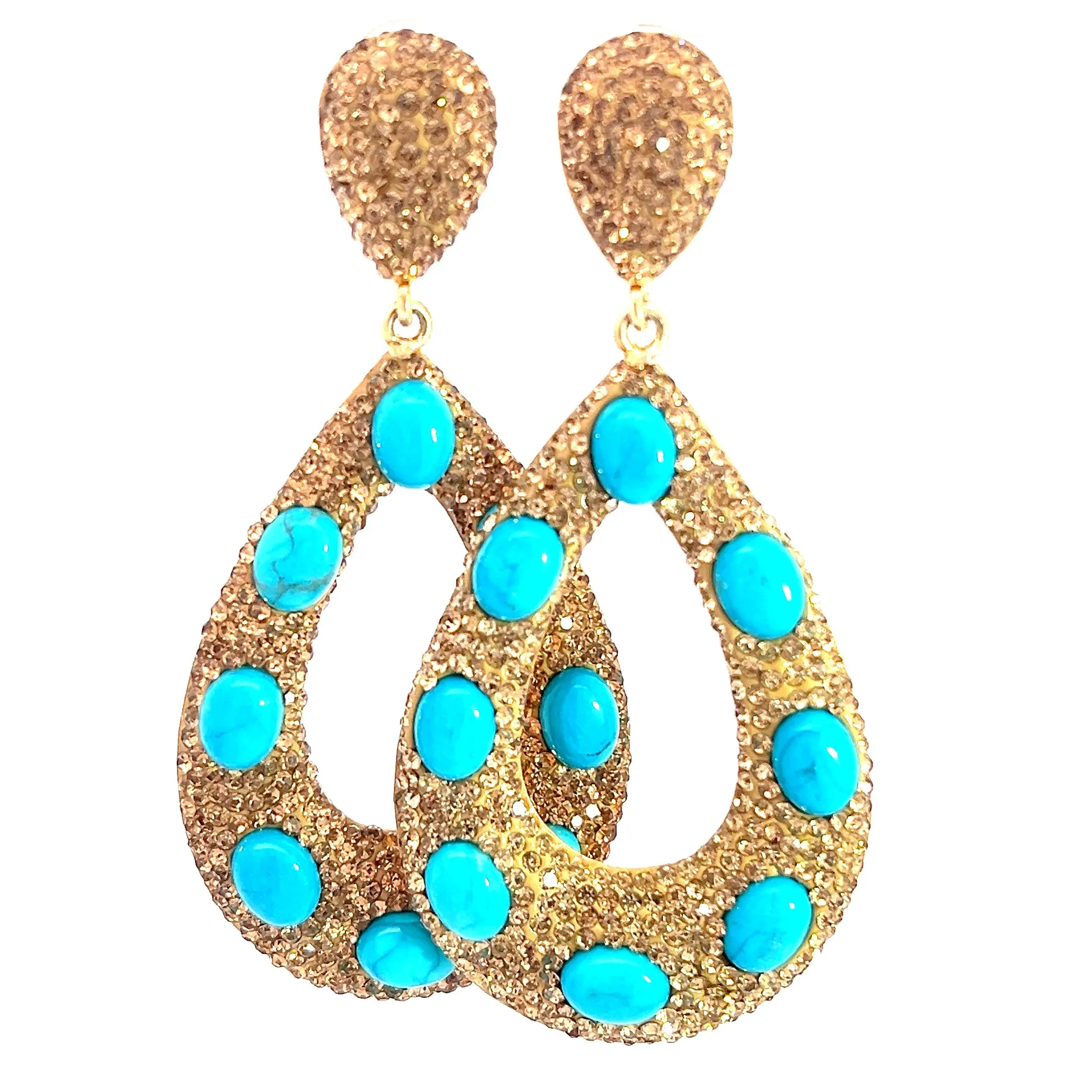 Open Teardrop Crystal & Turquoise 925 Sterling Silver Statement Earring