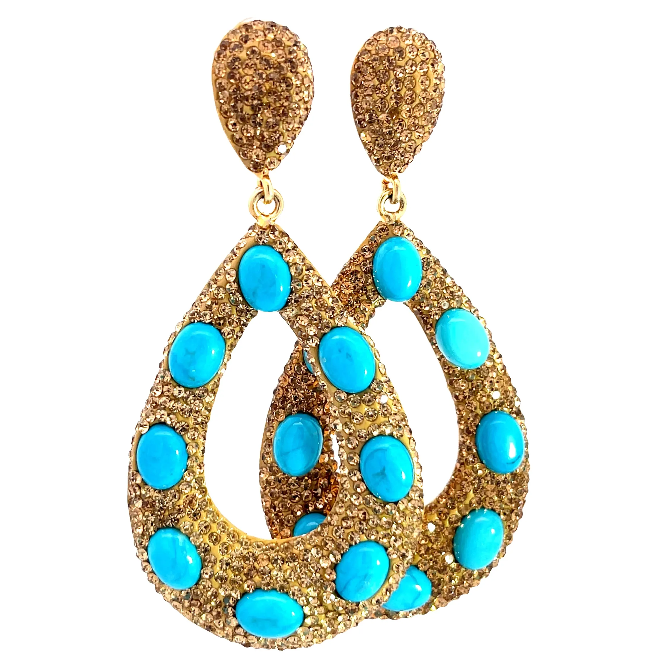 Open Teardrop Crystal & Turquoise 925 Sterling Silver Statement Earring