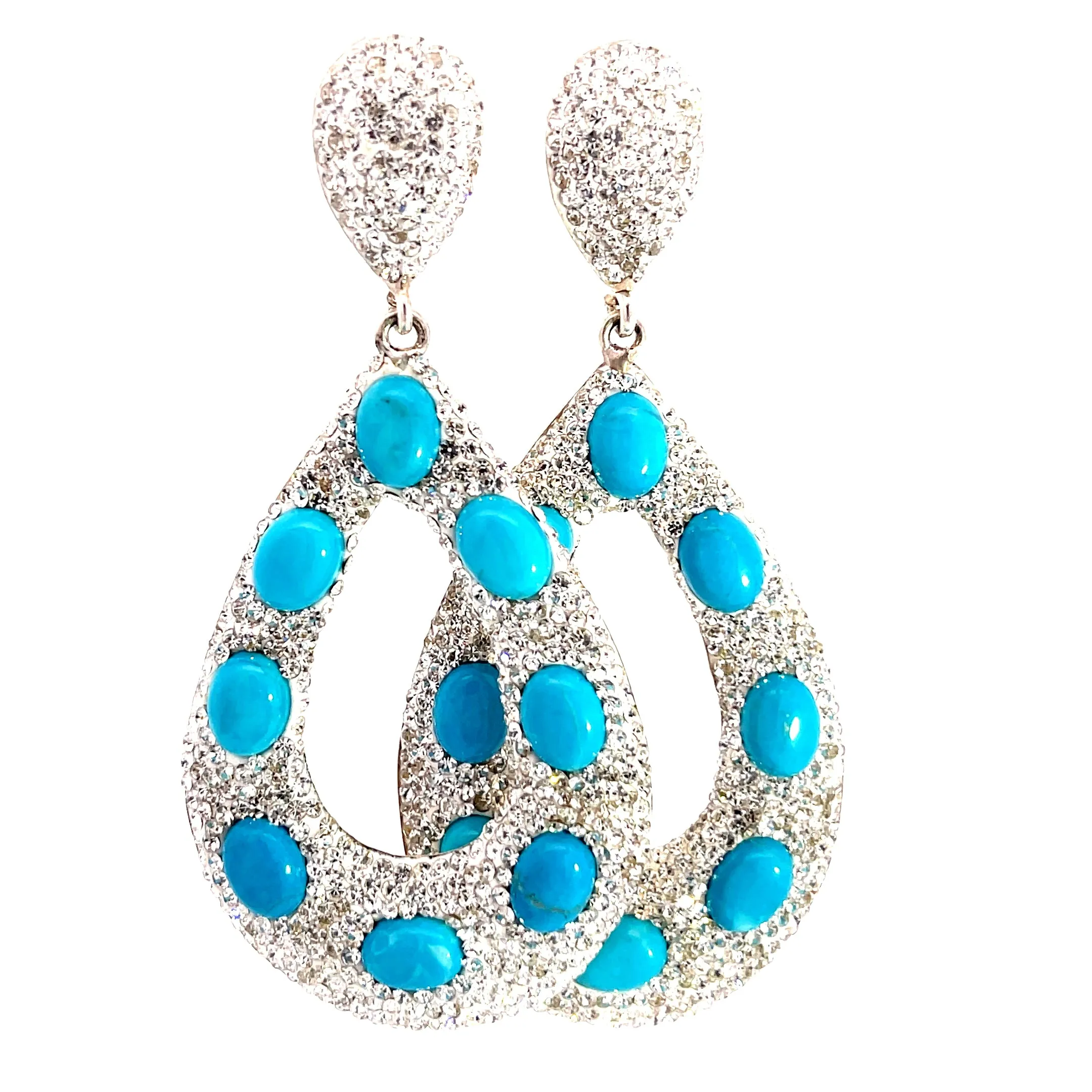 Open Teardrop Crystal & Turquoise 925 Sterling Silver Statement Earring