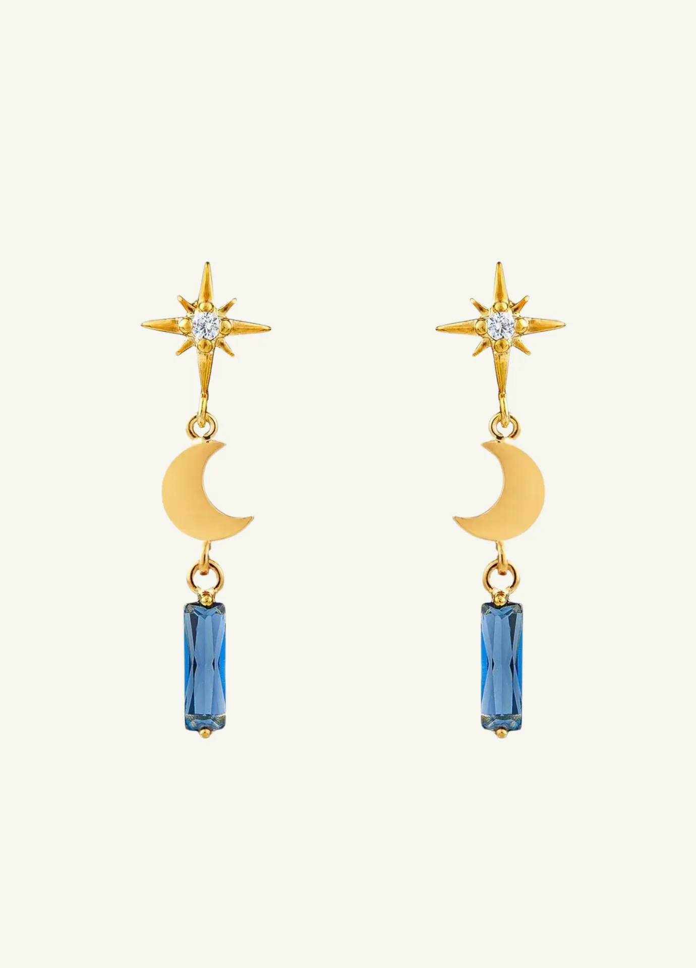 Orelia Starburst, Moon & Baguette Drop Earrings