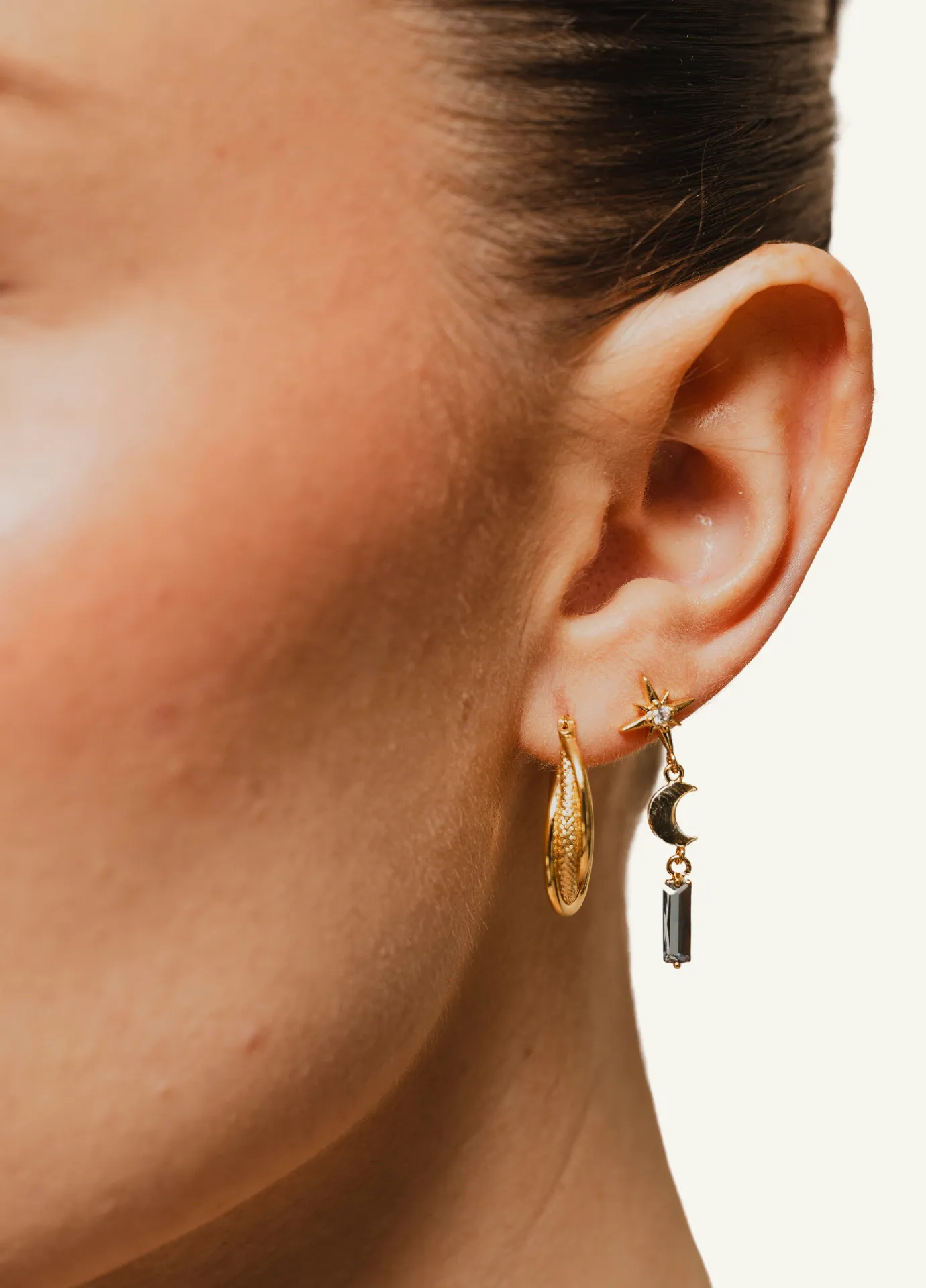 Orelia Starburst, Moon & Baguette Drop Earrings