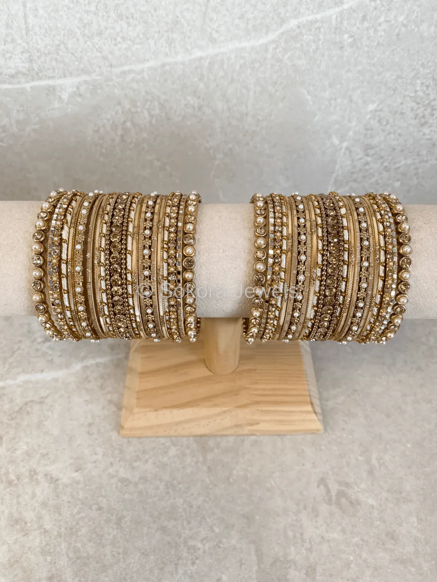 Pav Midi Pearly Bangle Set - Golden