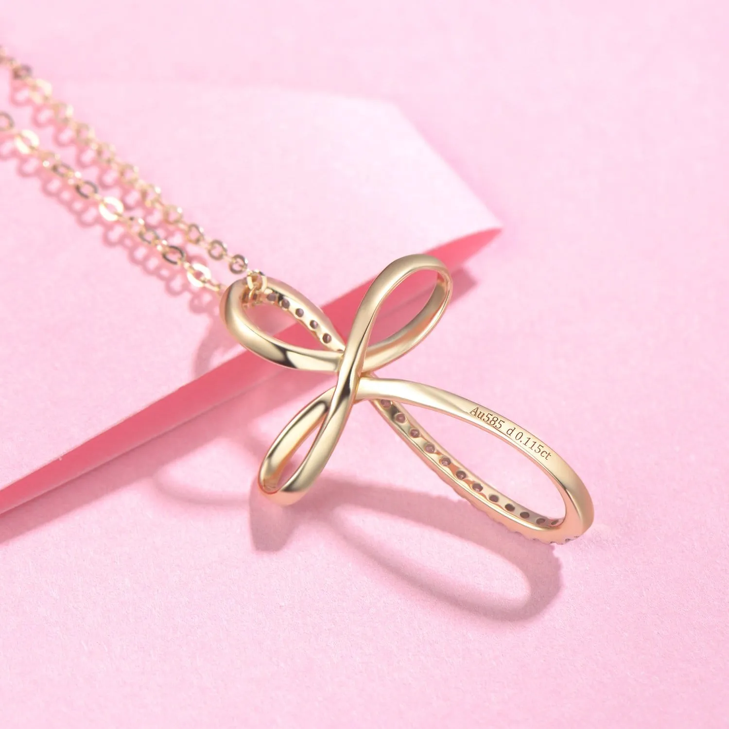 Pave-Set Diamond Infinity Cross Pendant in 14K Yellow Gold