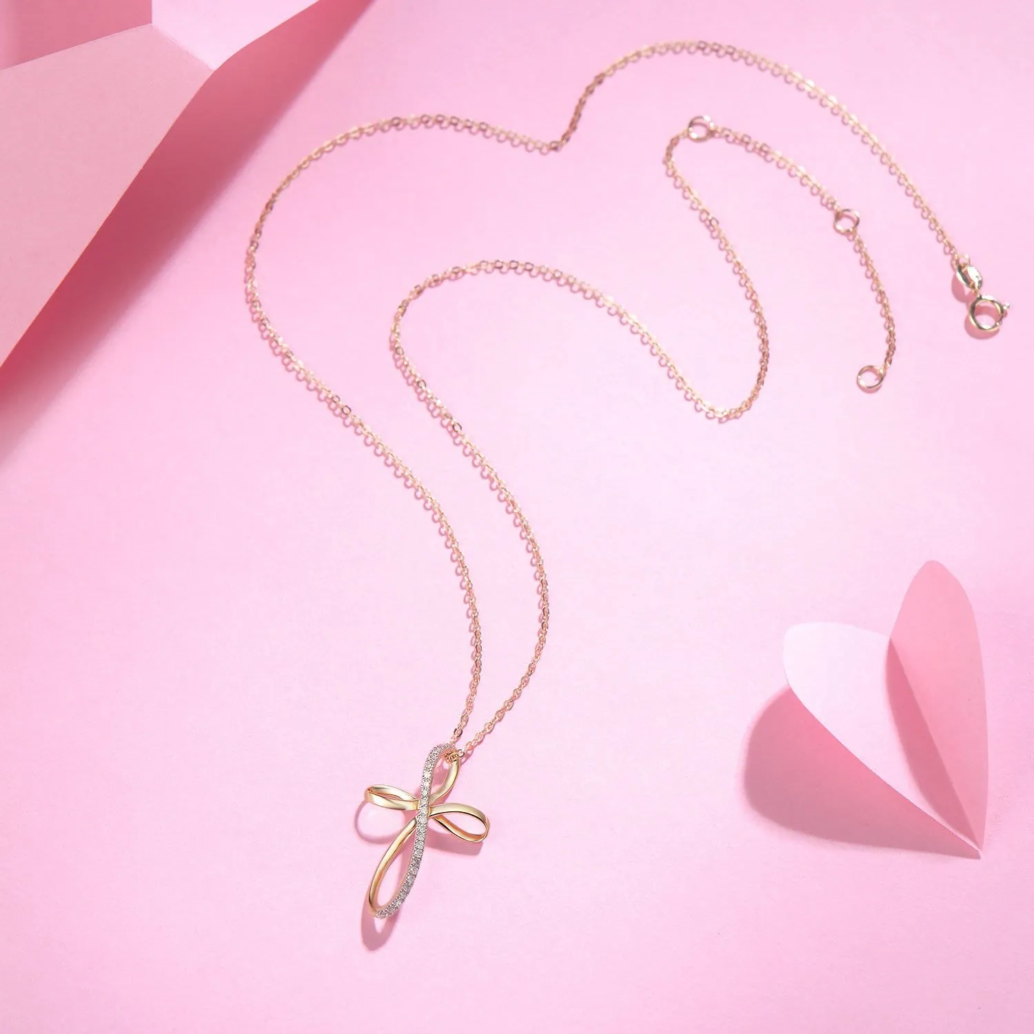 Pave-Set Diamond Infinity Cross Pendant in 14K Yellow Gold