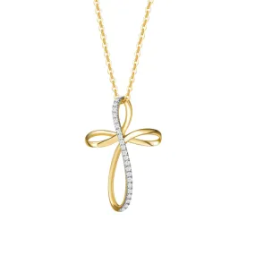 Pave-Set Diamond Infinity Cross Pendant in 14K Yellow Gold