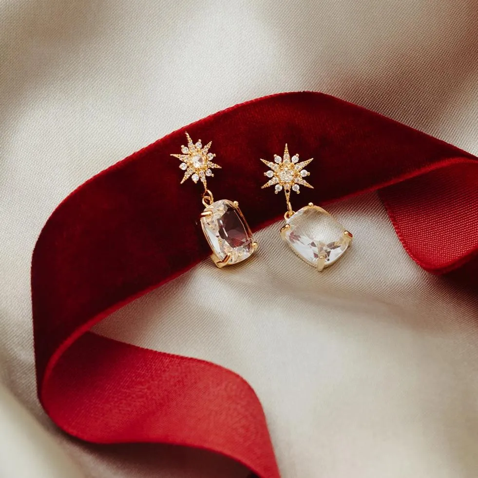 Pave Starburst & Crystal Drop Earrings