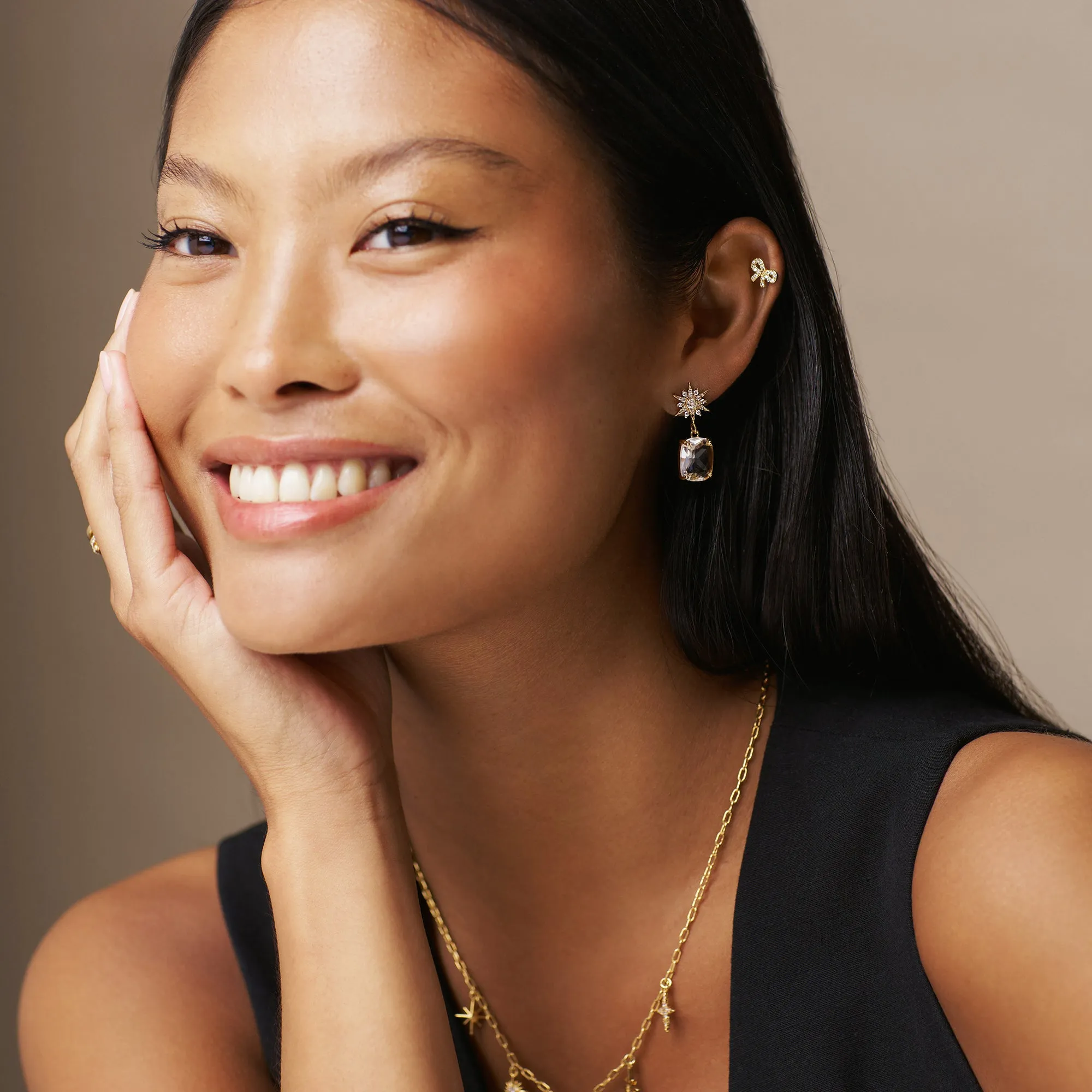 Pave Starburst & Crystal Drop Earrings
