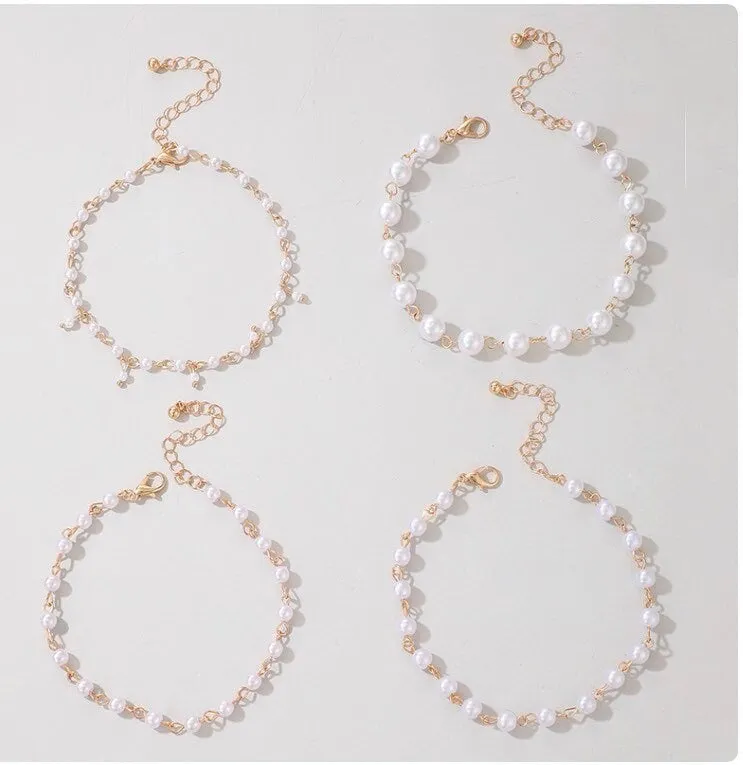 Pearl anklet layered anklet set gold anklet with pearl beach jewelry wedding jewelry summer anklet gift for her