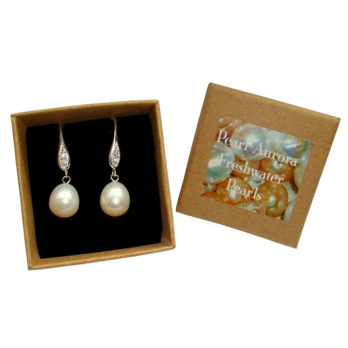 Pearl Aurora Teardrop Crystal Pearl Drop Earrings - White/Silver