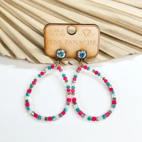 Pink Panache | AB Cushion Cut Post Earrings with Multicolor Beaded Teardrop