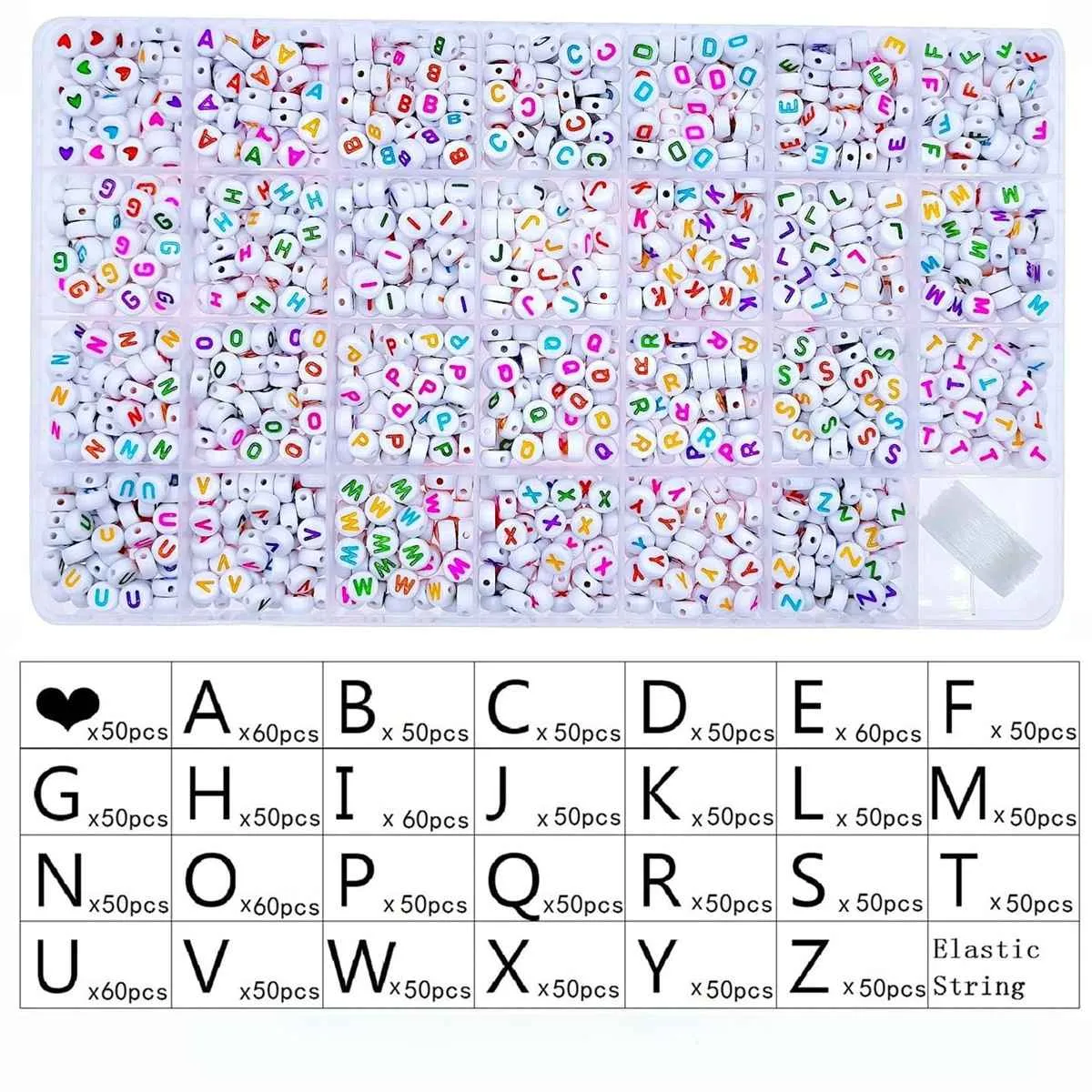 Poppy Crafts Alphabet Bead Kit #3 - White & Rainbow