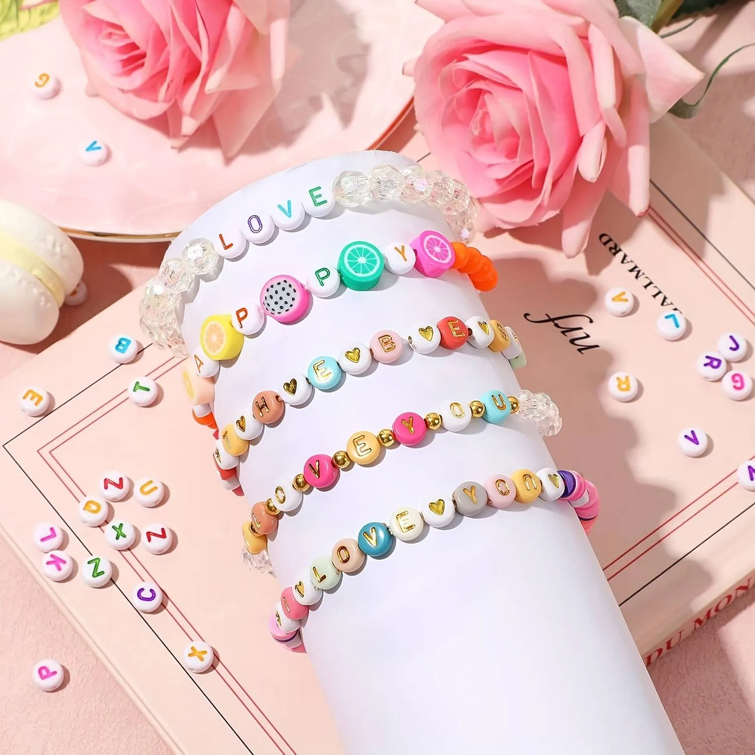 Poppy Crafts Alphabet Bead Kit #3 - White & Rainbow