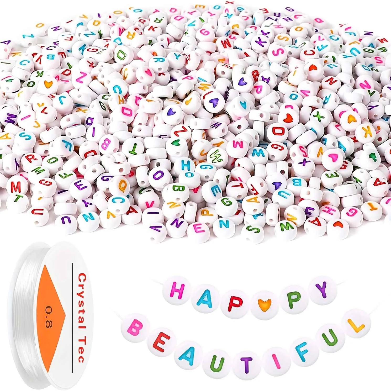 Poppy Crafts Alphabet Bead Kit #3 - White & Rainbow