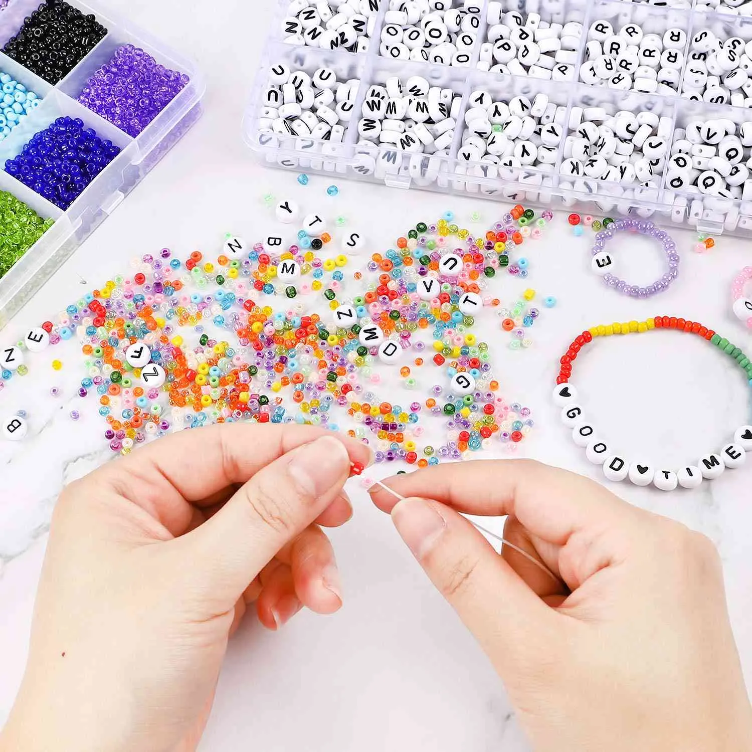 Poppy Crafts Alphabet Bead Kit #5 - Black & White   Colourful Glass Beads