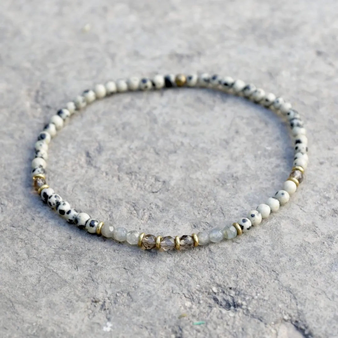 "Balance and Good Luck" Dalmatian Jasper and Labradorite Anklet