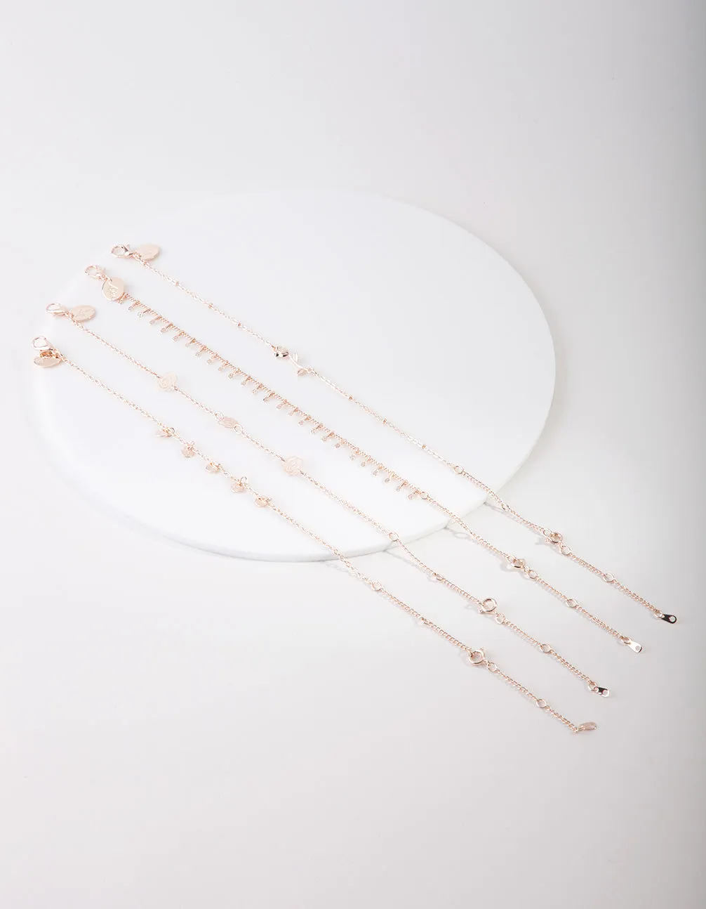 Rose Gold Floral Anklet Bracelet 4-Pack