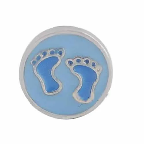 Round Locket Crystal Necklace Base and Floating Family Charms (Baby Feet)