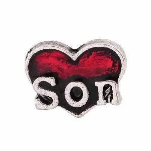 Round Locket Crystal Necklace Base and Floating Family Charms ("Son")