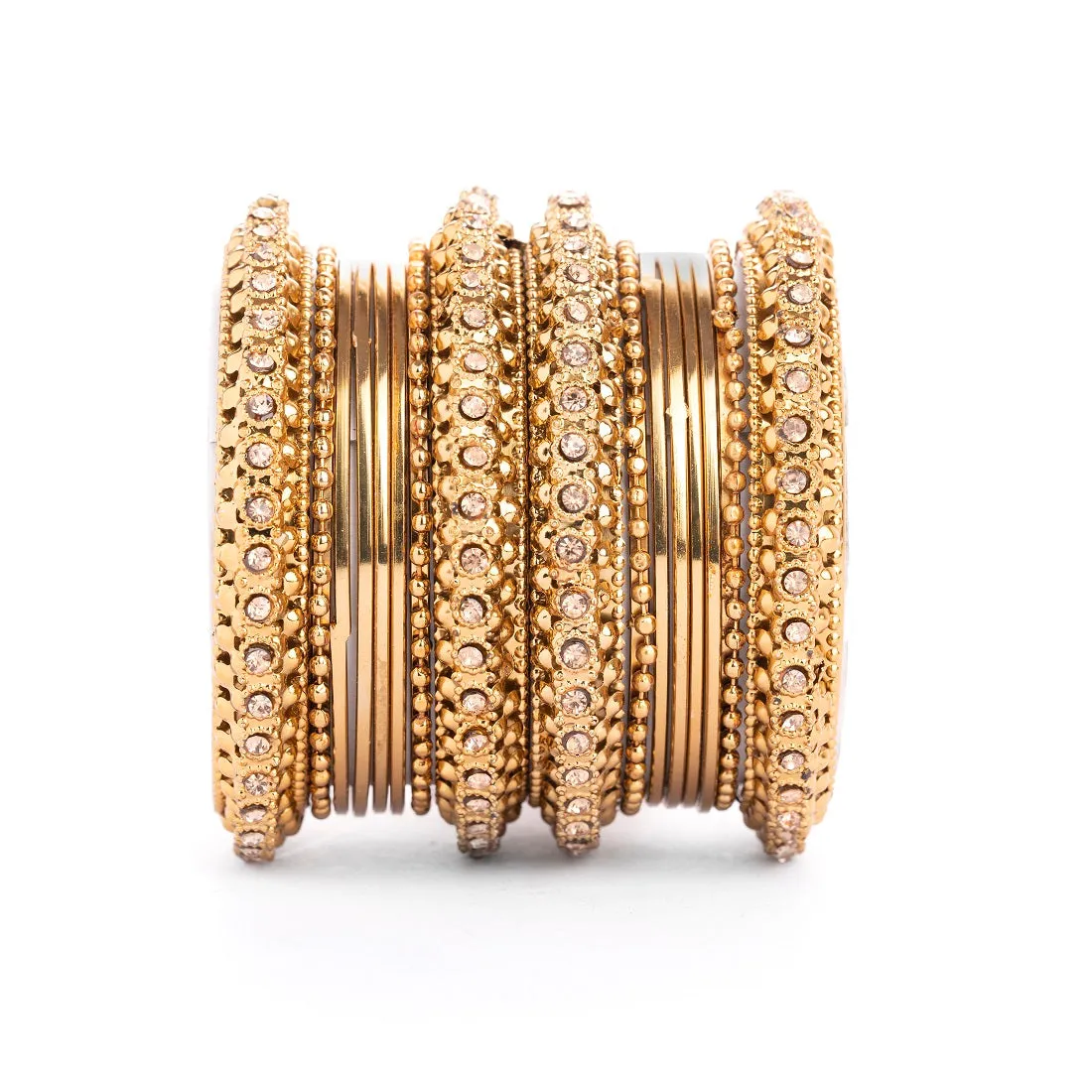 Set of 16 Golden Metal Bangle Set by Leshya