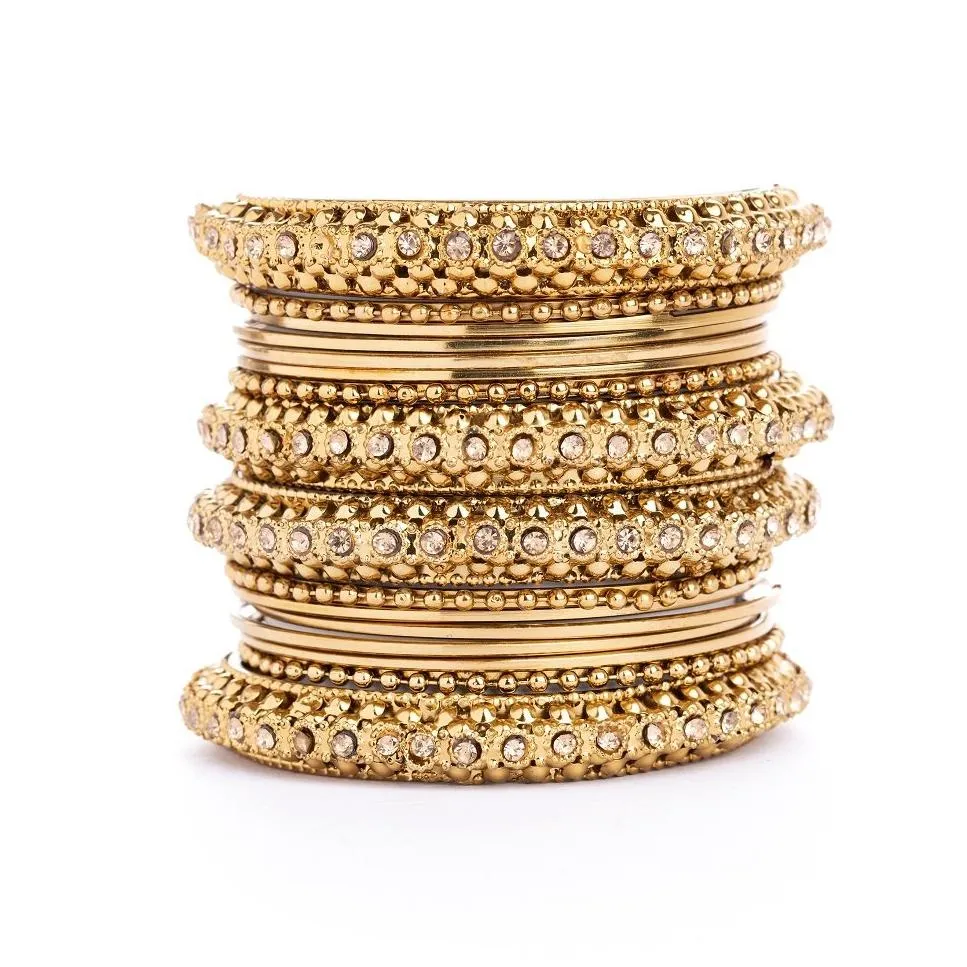 Set of 16 Golden Metal Bangle Set by Leshya