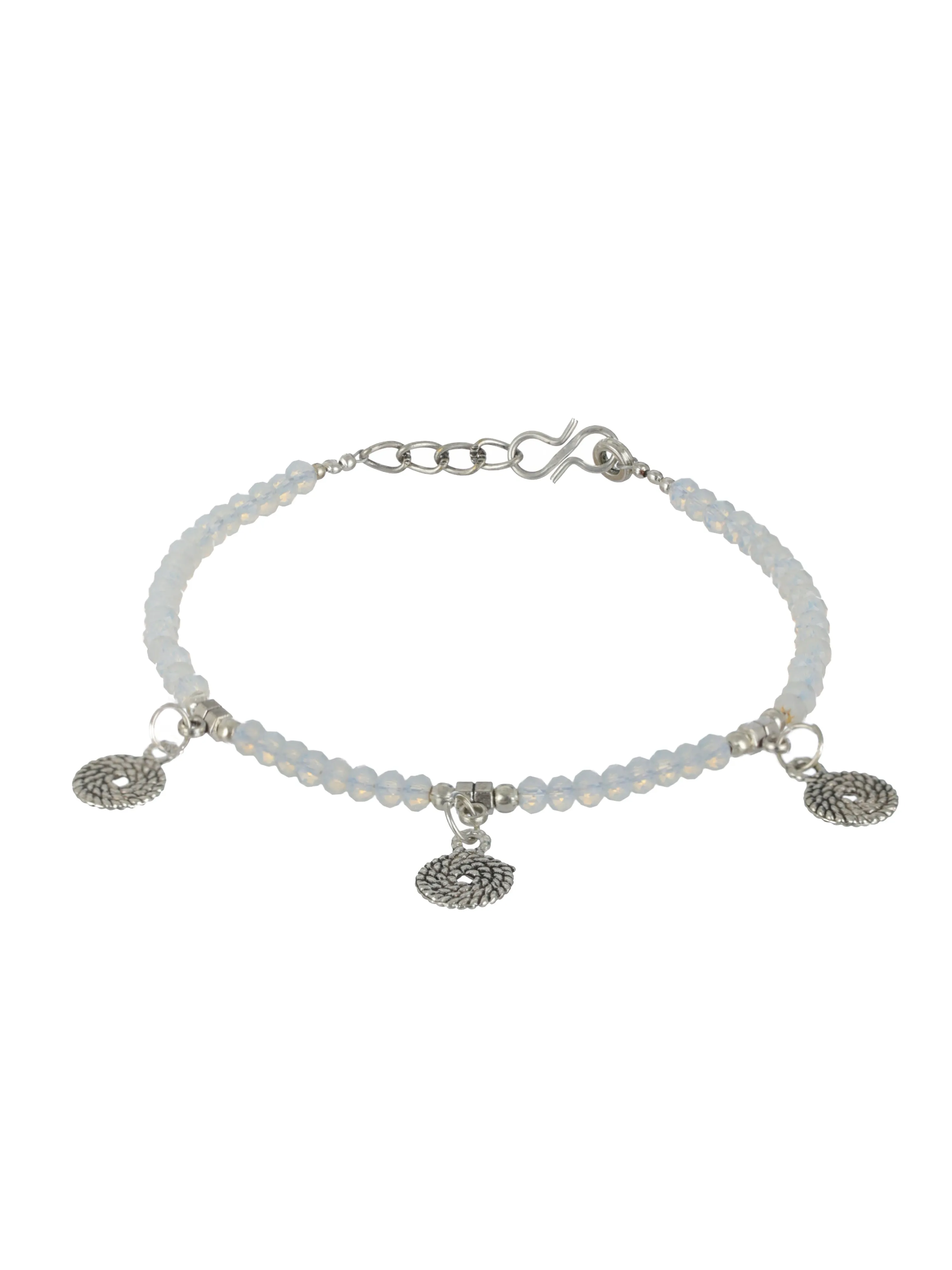 Set Of 2 Silver-Plated Life Of Circular Charms Beaded Handcrafted Anklets
